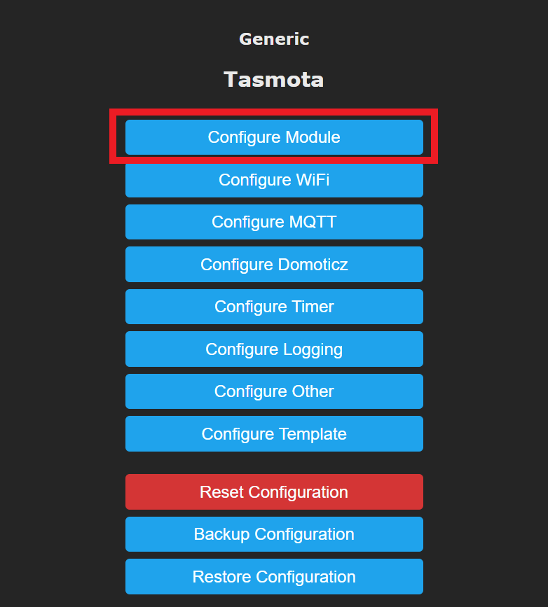 configure module tasmota generic
