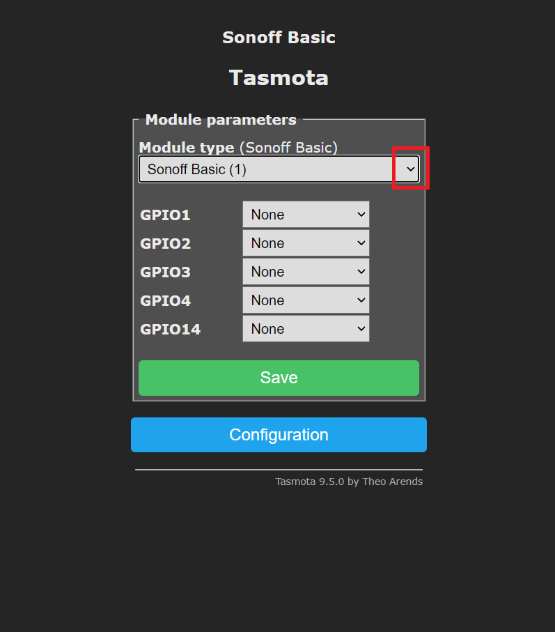 select generic 0 tasmota