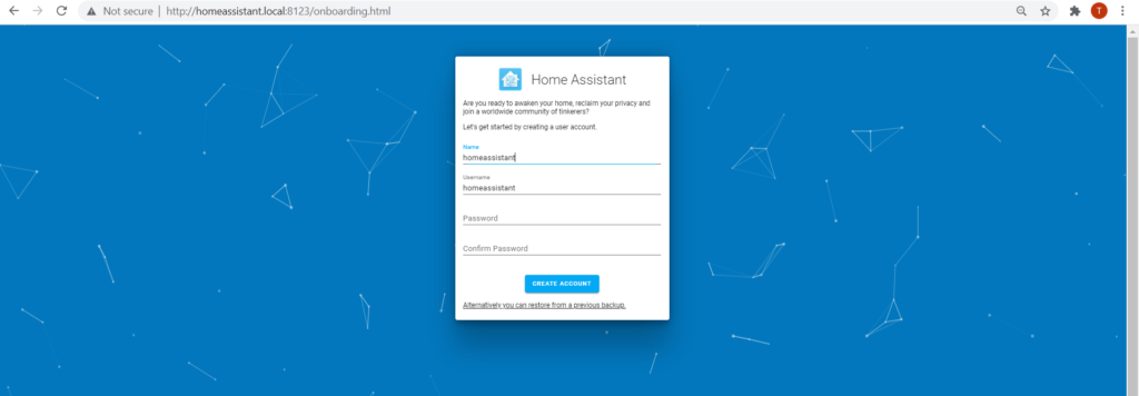 create account home assistant