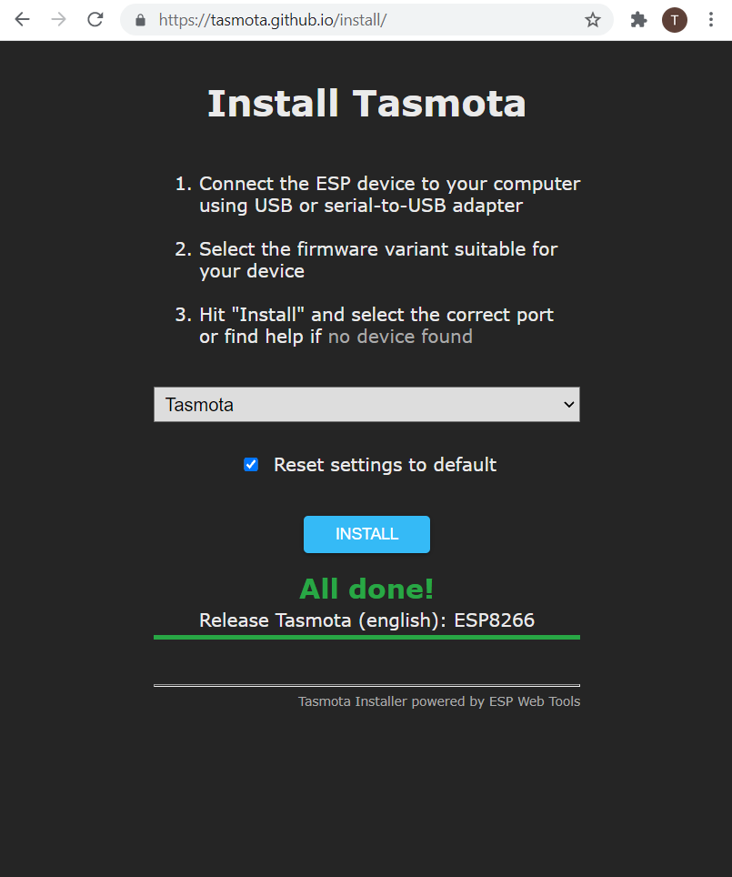 all done flash tasmota firmware
