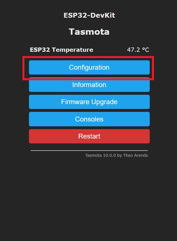 tasmota esp32 configuration